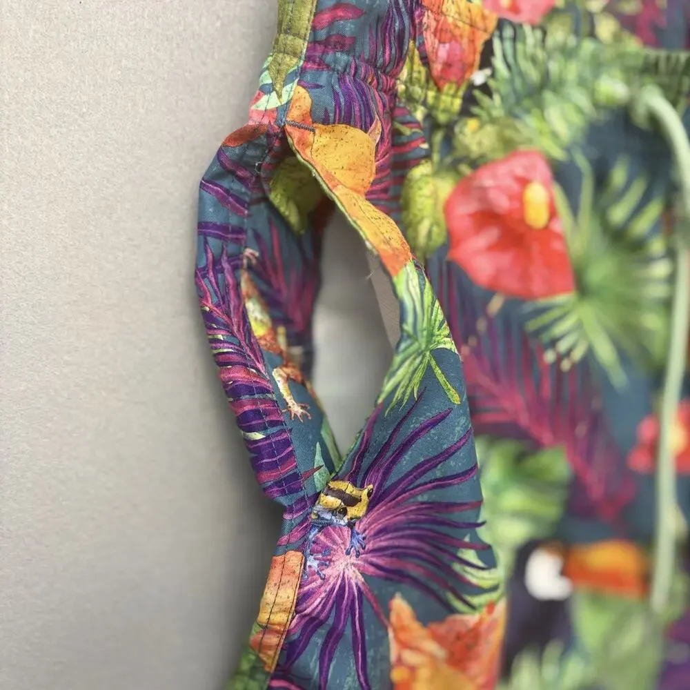 Ring Of Fire Tropical Blue Floral Fiesta Jungle Swim Trunk 6” Shorts Size S